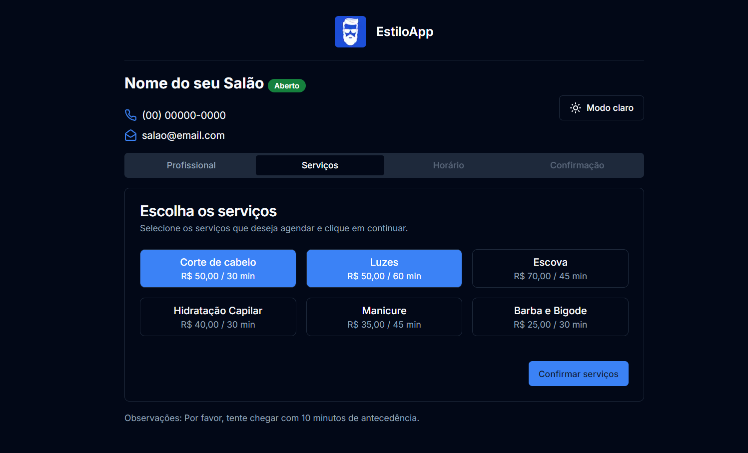 Print de captura do EstiloApp (Agendamento Online)